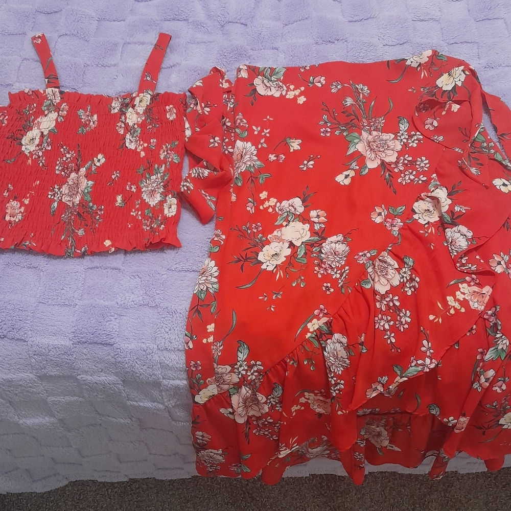 Rare Editions Red Floral Kids Matching Set